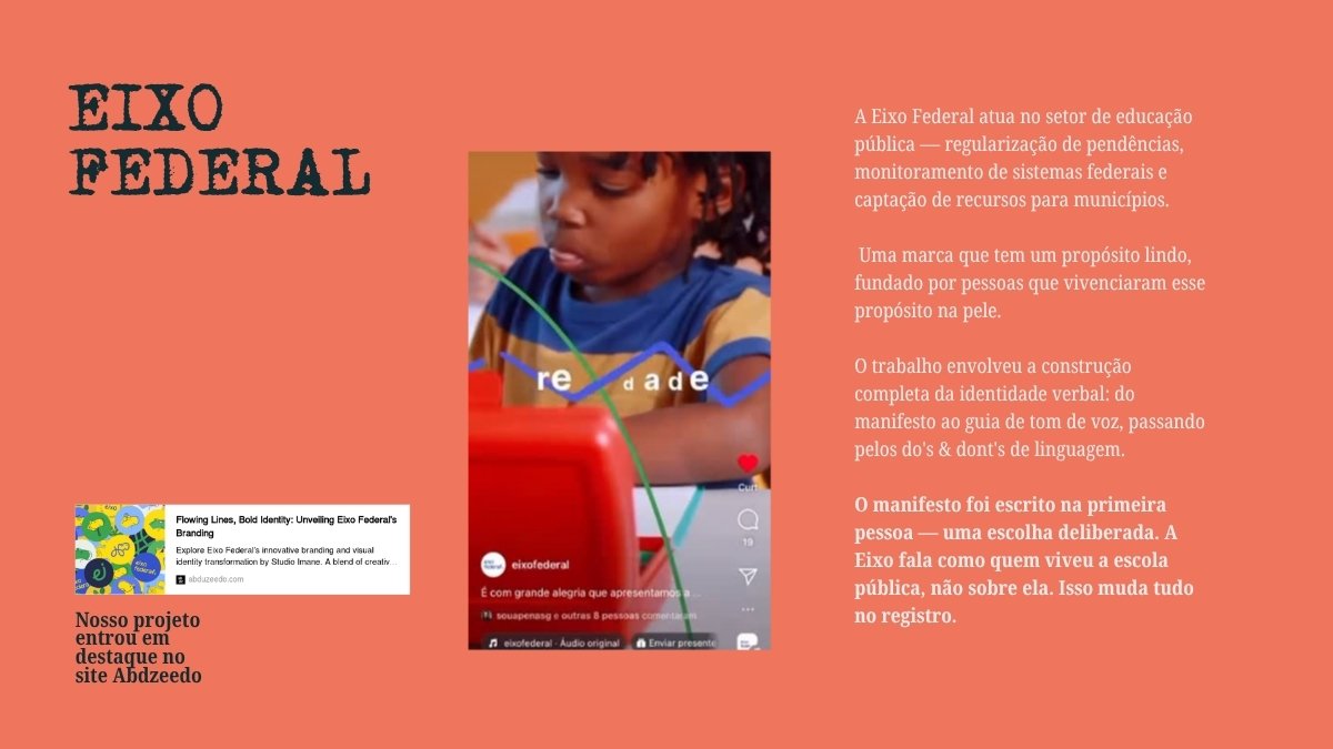 Eixo Federal — identidade verbal, manifesto de marca