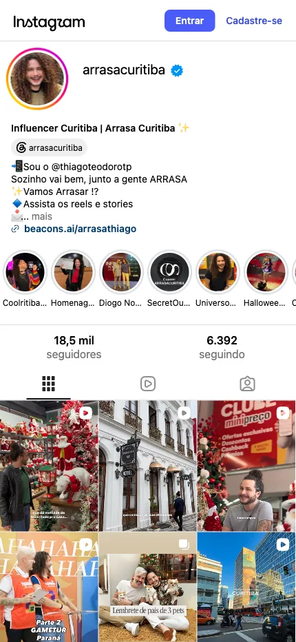 Perfil Arrasa Curitiba no Instagram