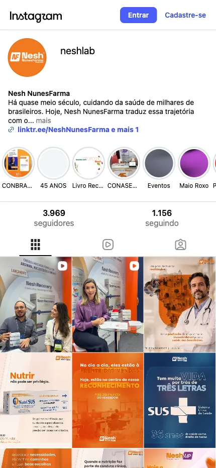Perfil da Nesh no Instagram