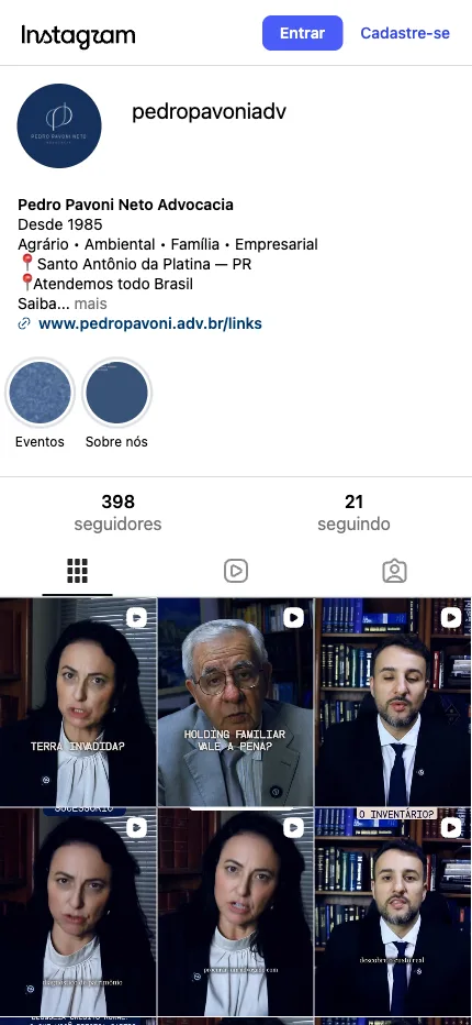 Perfil do escritório no Instagram
